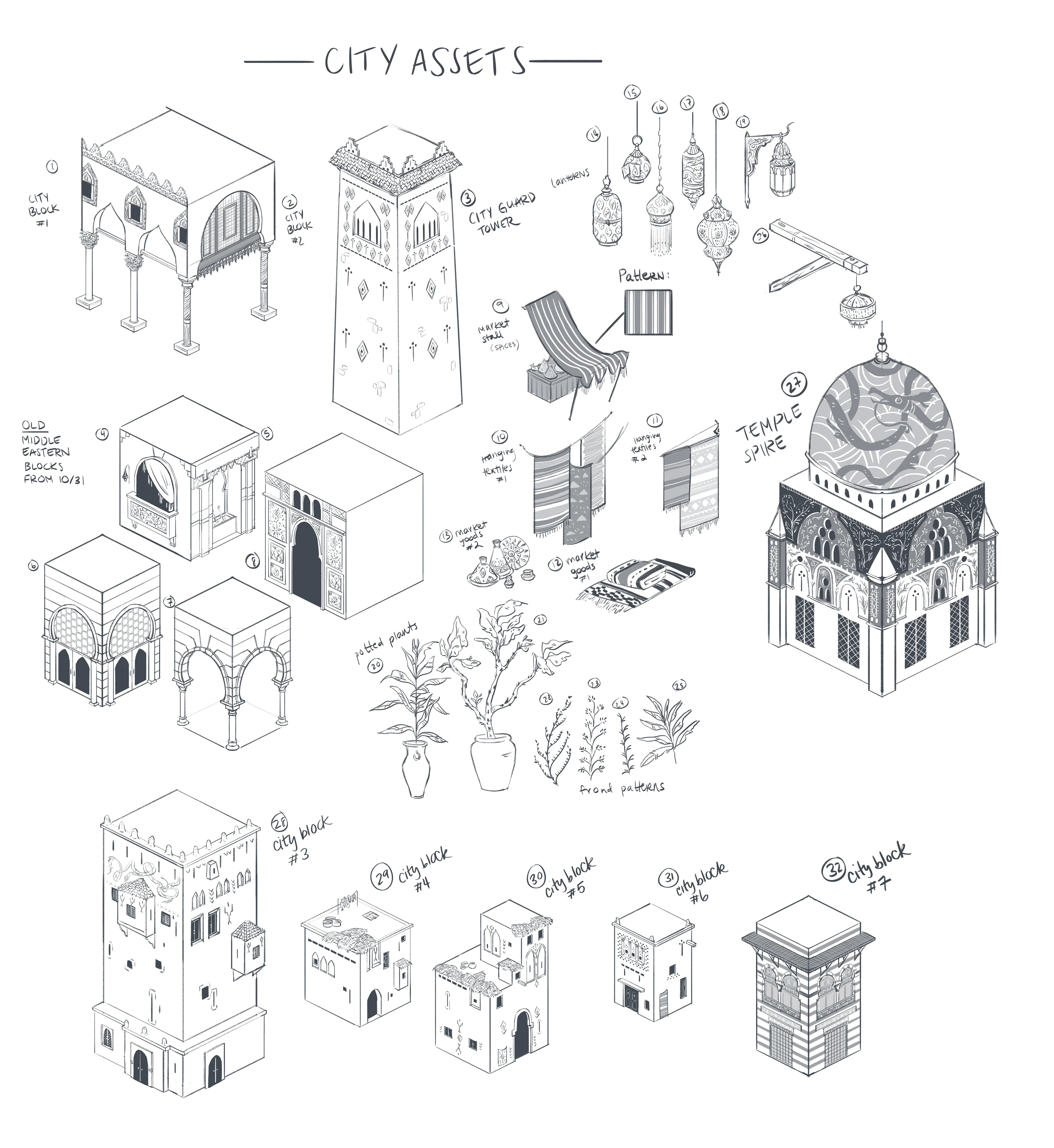 Concept artwork of the fantasy city in Order of the Sinking Star