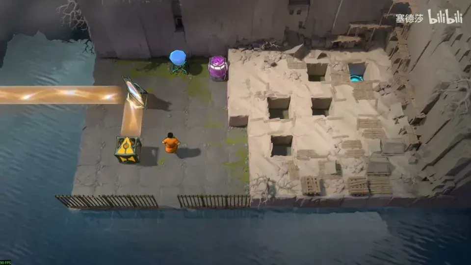 Crystal cart and orange emitter beside a water crossing